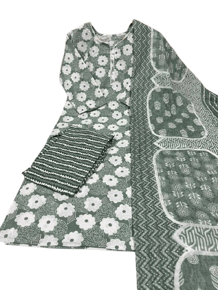 Premium Jaipuri Cotton Kurti Set with Dupatta – One Side Pocket