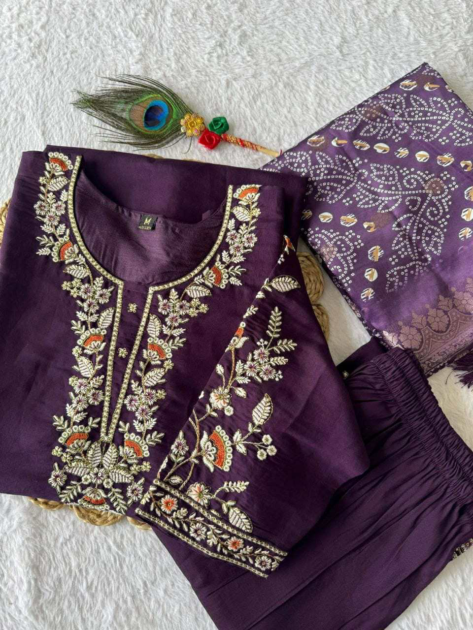 Designer Kurti Pant Dupatta Set – Premium Roman Silk Collection