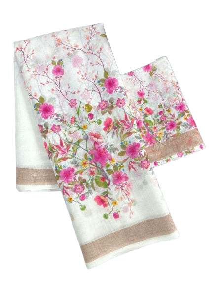 Digital Print Linen Saree – Plain Linen Collection with Matching Blouse
