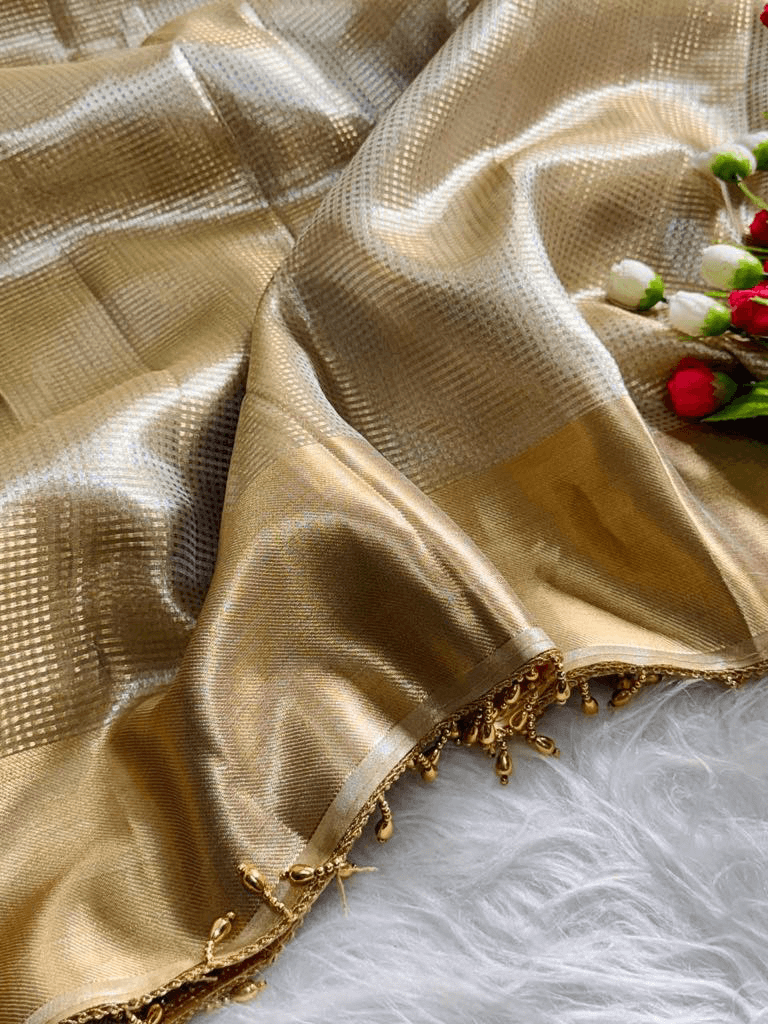 Banarsi Golden Tissue Silk Saree – Handloom Premium Collection