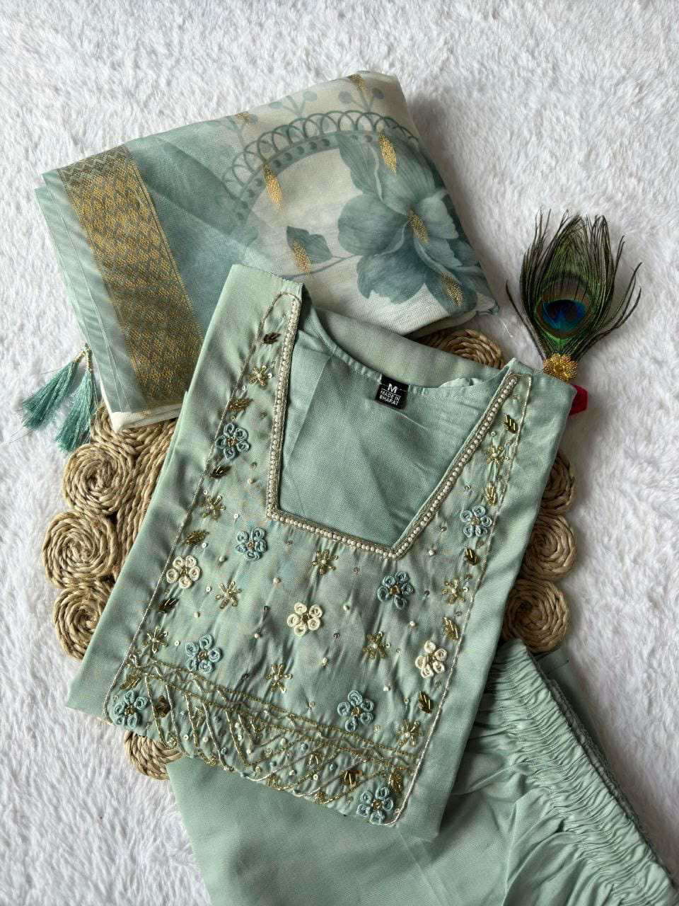 Designer Kurti Pant Dupatta Set – Premium Roman Silk Collection