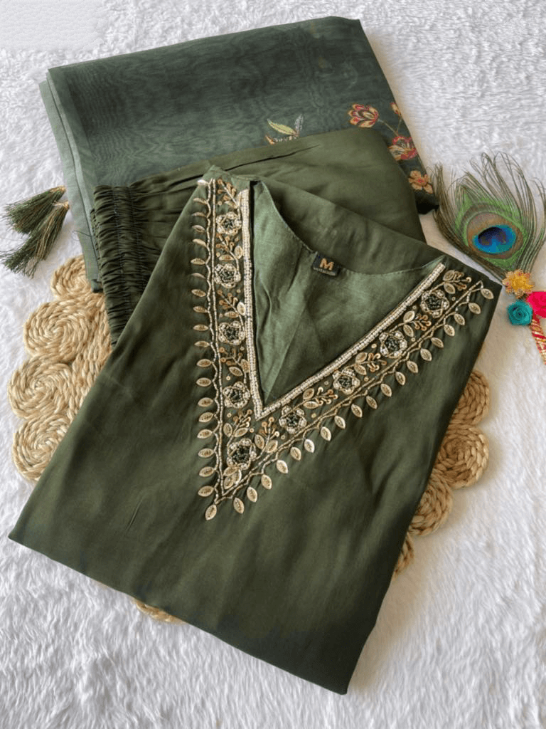Premium Roman Silk Set – Hand Work Designer Collection