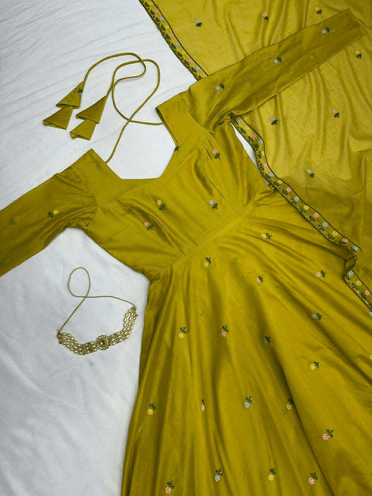 Rani Sati Festival Series – Zipsy Silk Embroidered Gown with Dupatta