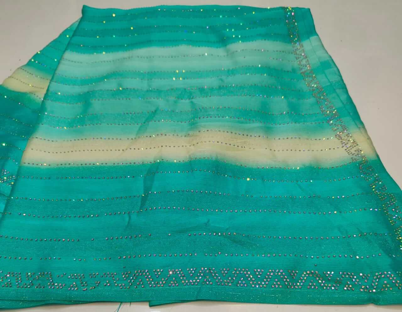 Shimmering Rimzim Saree with Rainbow Stone Work & Designer Blouse