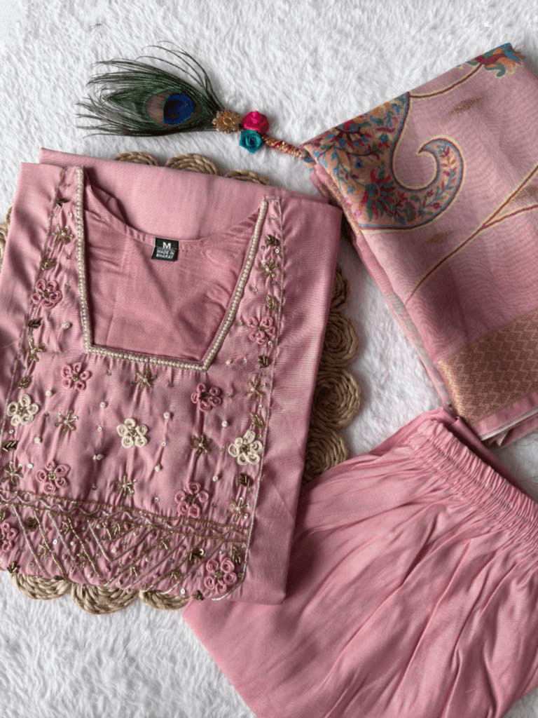 Premium Roman Silk Set – Hand Work Designer Collection