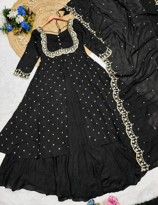 Cape Top Suit Set – Vichitra Silk Wedding Collection with Embroidery