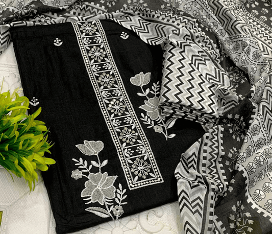 Pure Cotton Kurti Set – Embroidered Neck Three-Piece Collection