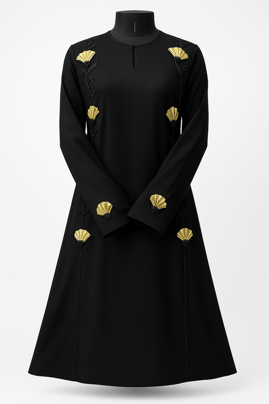 Imported Zoom Fabric Abaya – Floral Aari Work with Shawl