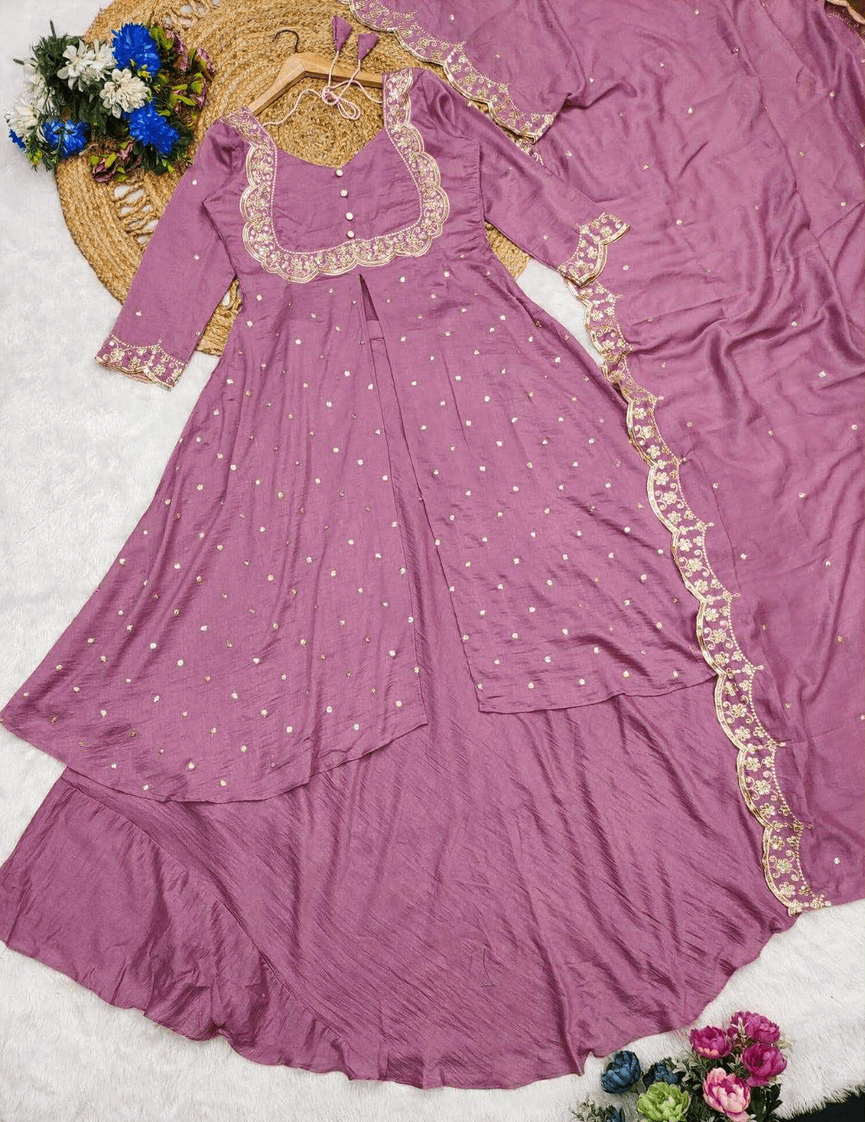 Cape Top Suit Set – Vichitra Silk Wedding Collection with Embroidery