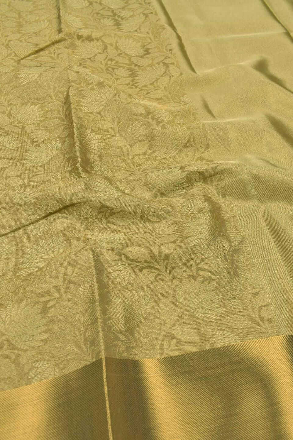 Pure Silk Golden Brocade Saree with Matching Blouse - Wedding Collection