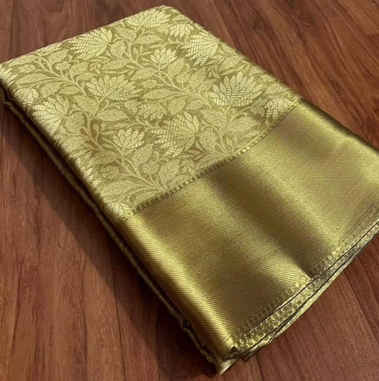 Pure Silk Golden Brocade Saree with Matching Blouse - Wedding Collection