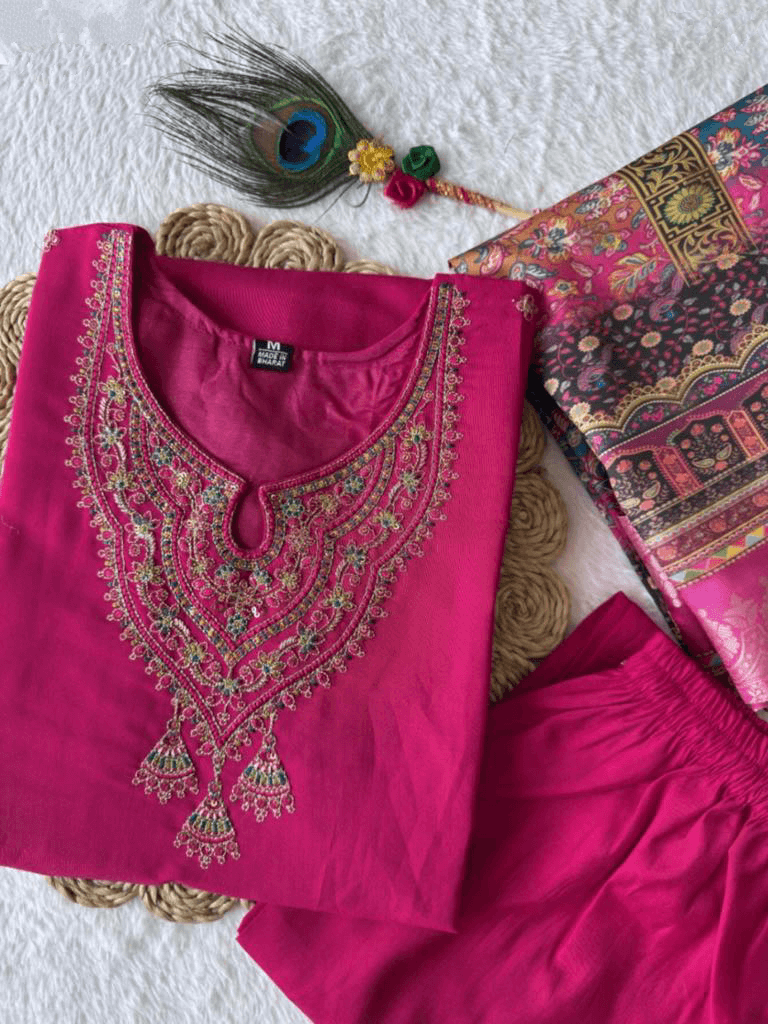 Premium Roman Silk Set – Hand Work Designer Collection