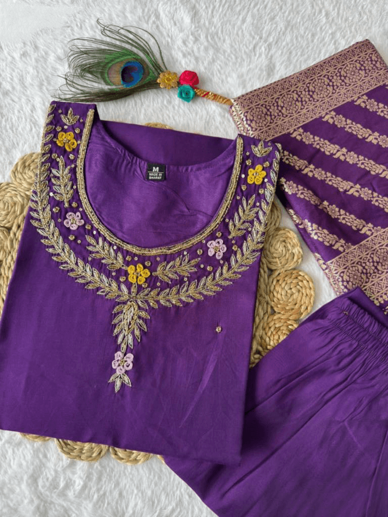 Premium Roman Silk Set – Hand Work Designer Collection