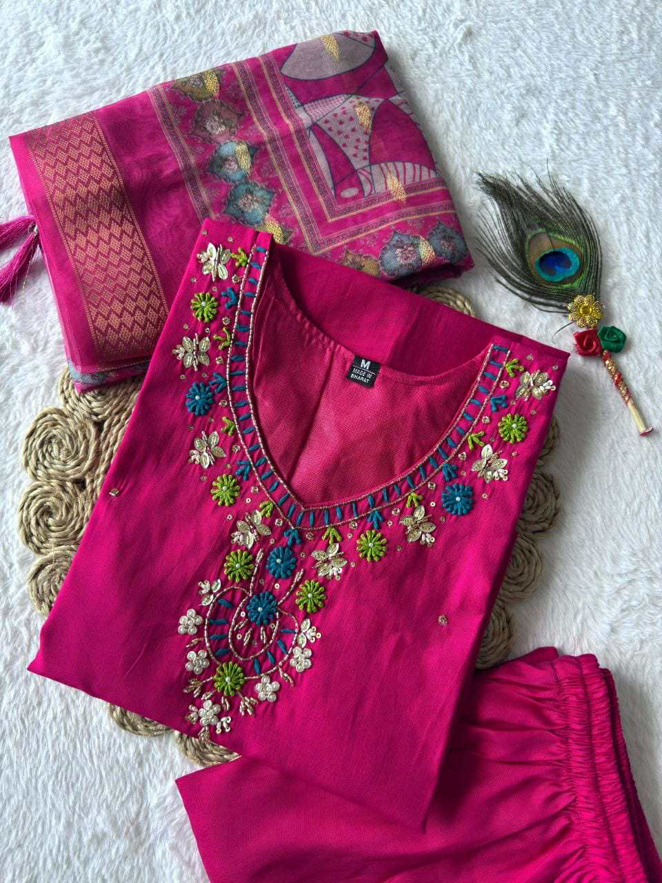 Designer Kurti Pant Dupatta Set – Premium Roman Silk Collection