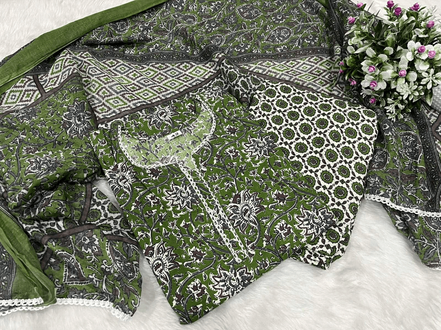 Premium Jaipuri Cotton Kurti Set with Dupatta – One Side Pocket