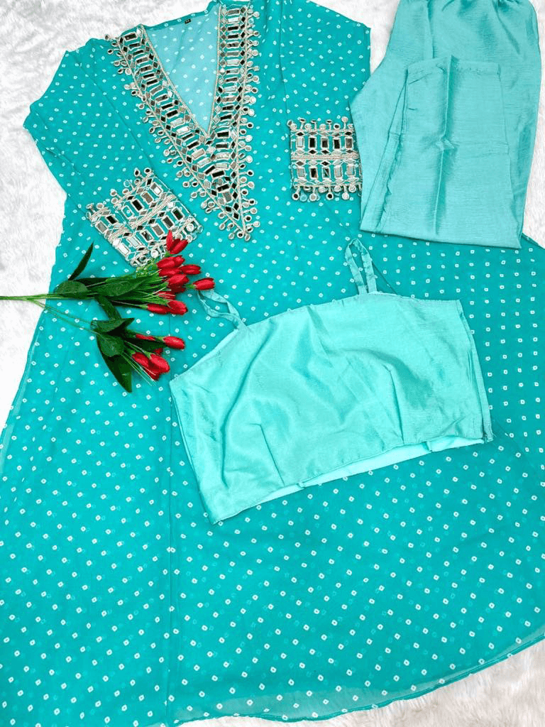 Fox Georgette Anarkali Set – Designer Mirror Work Collection