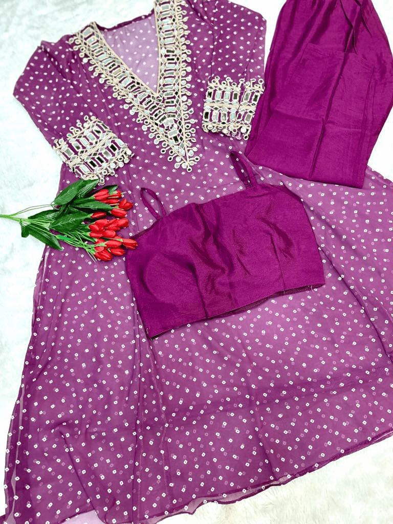 Fox Georgette Anarkali Set – Designer Mirror Work Collection