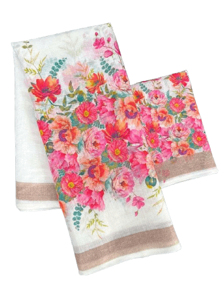 Digital Print Linen Saree – Plain Linen Collection with Matching Blouse