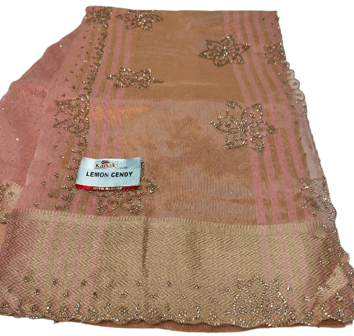 Cutwork Border Saree – Jarkan Stone Work Collection