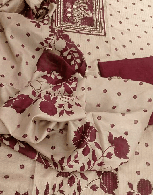 Soft Silk Party Wear Suit Set – Printed with Self Work and Dupatta