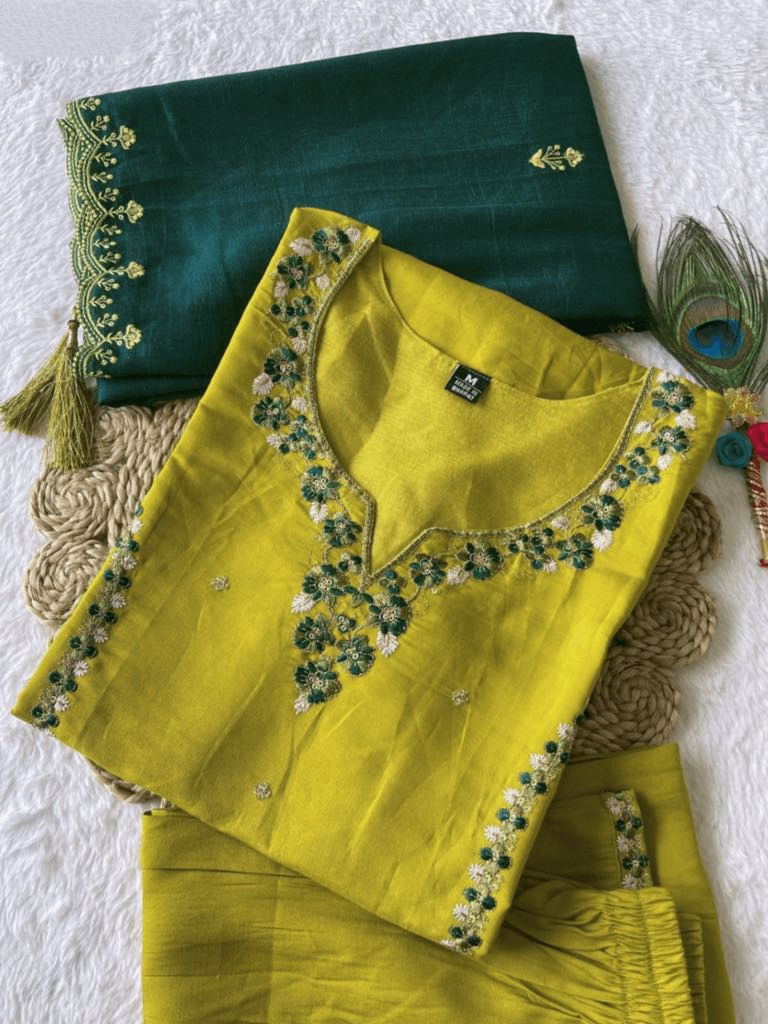 Premium Roman Silk Set – Hand Work Designer Collection