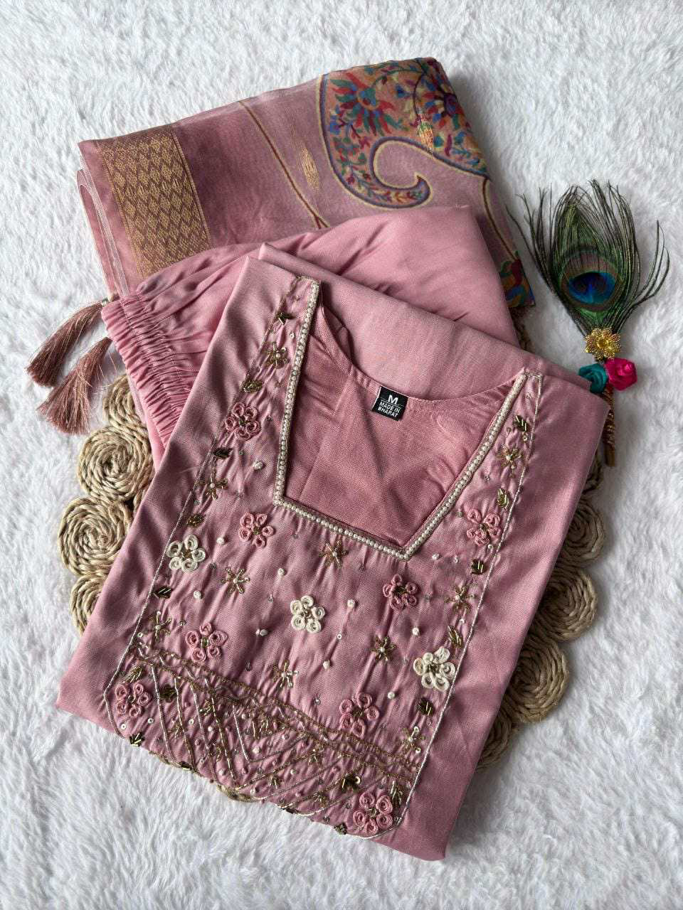 Designer Kurti Pant Dupatta Set – Premium Roman Silk Collection