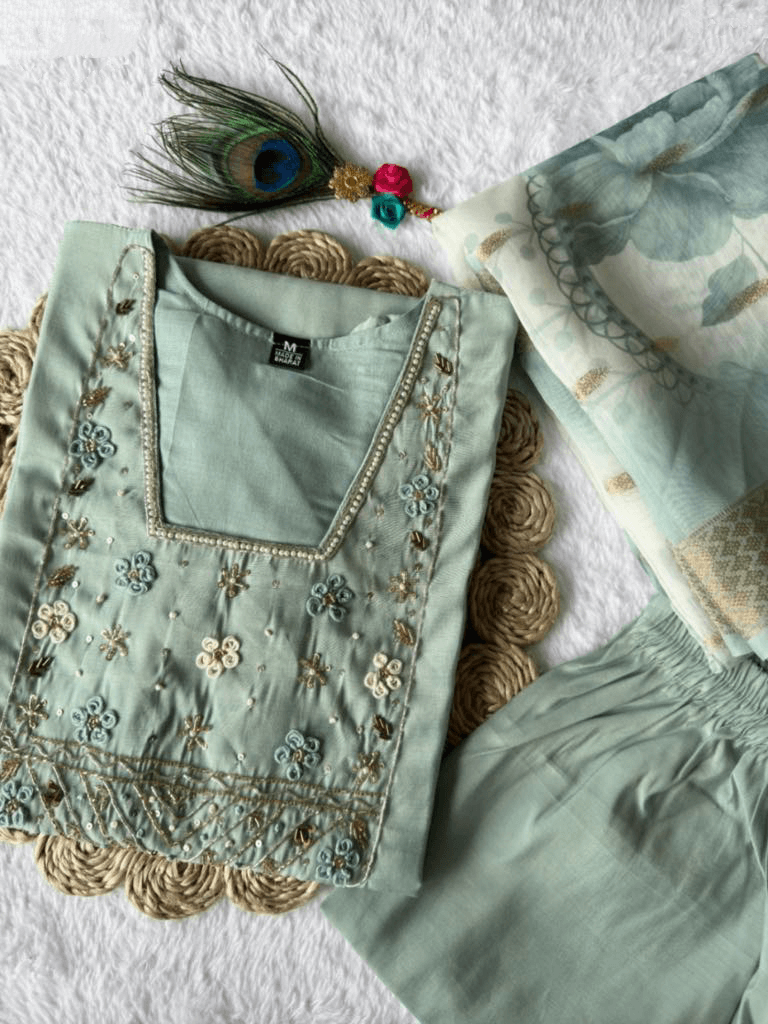 Premium Roman Silk Set – Hand Work Designer Collection