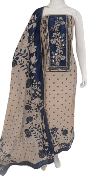Soft Silk Party Wear Suit Set – Printed with Self Work and Dupatta