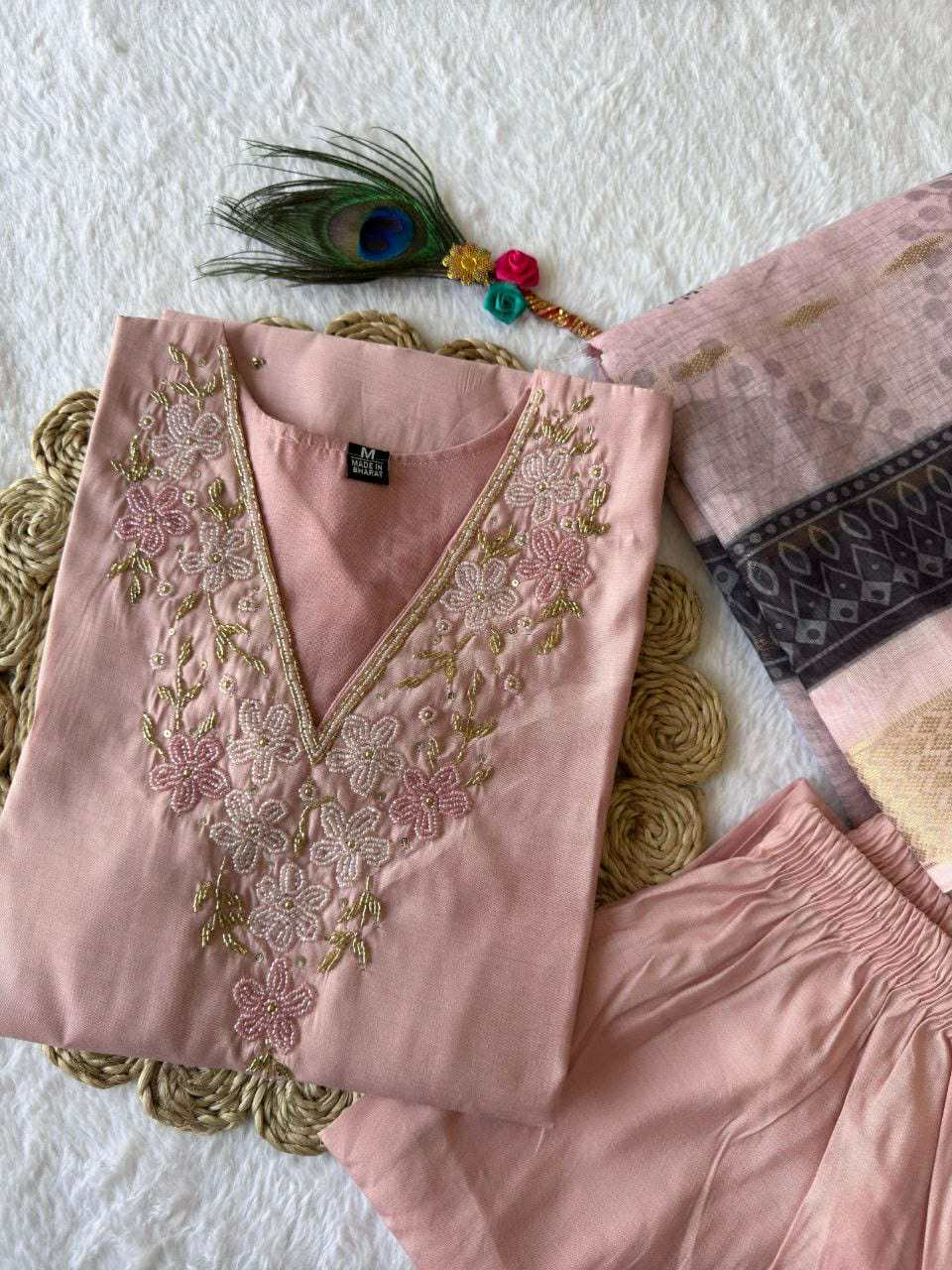 Designer Kurti Pant Dupatta Set – Premium Roman Silk Collection