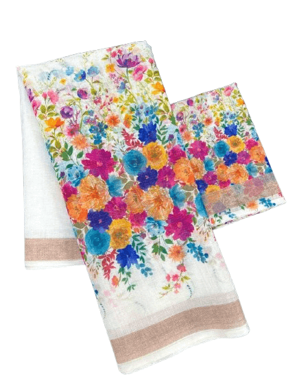 Digital Print Linen Saree – Plain Linen Collection with Matching Blouse