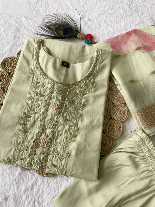 Premium Roman Silk Set – Hand Work Designer Collection