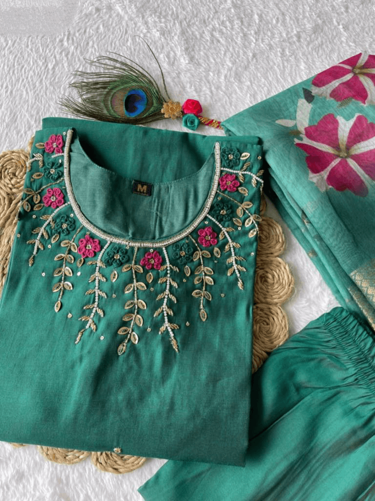Premium Roman Silk Set – Hand Work Designer Collection
