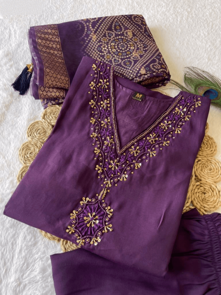 Premium Roman Silk Set – Hand Work Designer Collection