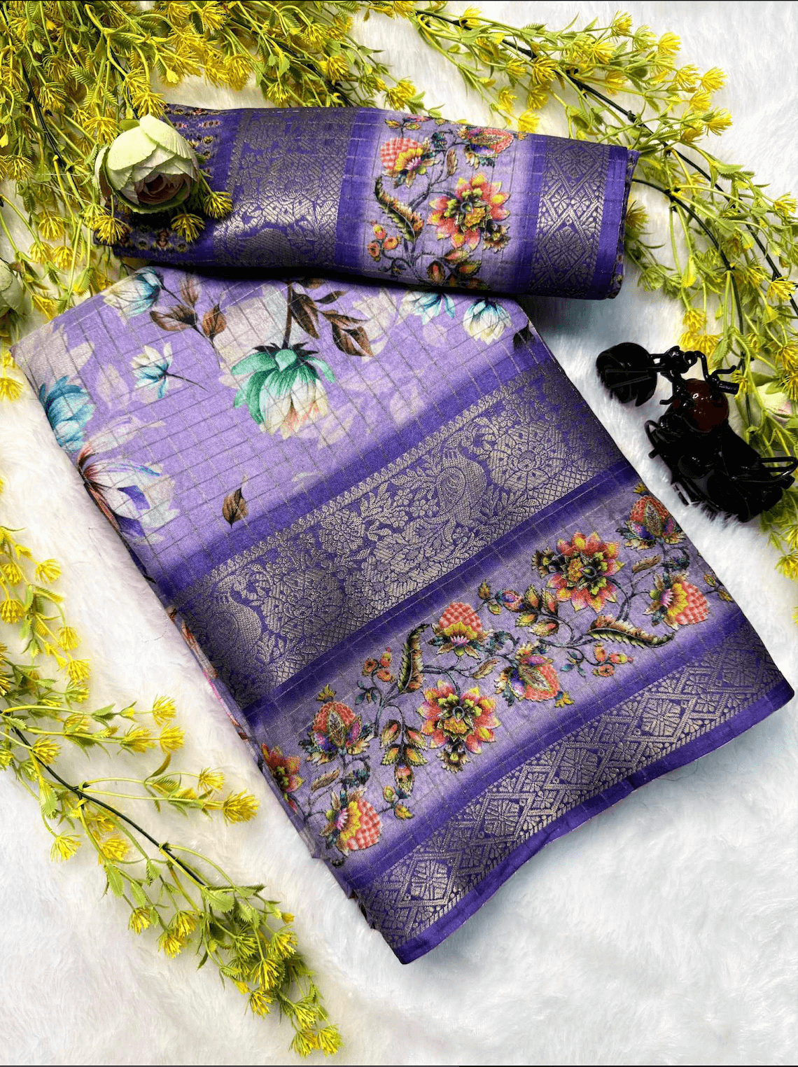 Dola Chex Premium Saree – Digital Print with Jacquard Border