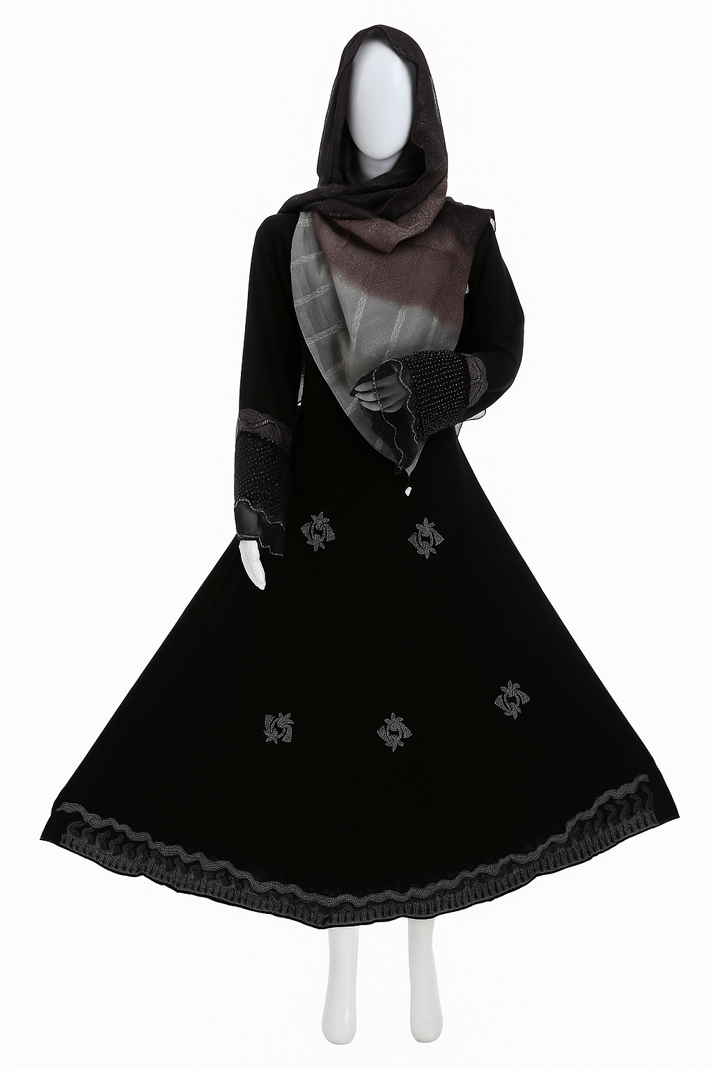 Ultimate Nida Abaya – Double Umbrella Stone Work Collection