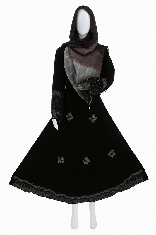 Ultimate Nida Abaya – Double Umbrella Stone Work Collection