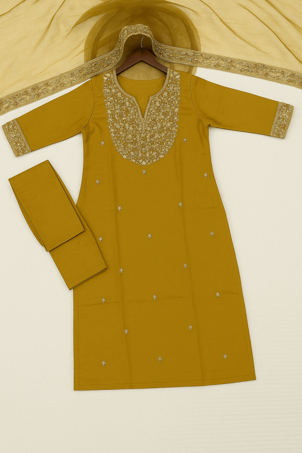 Embroidered Chanderi Silk Kurti Set – Premium Three-Piece Collection