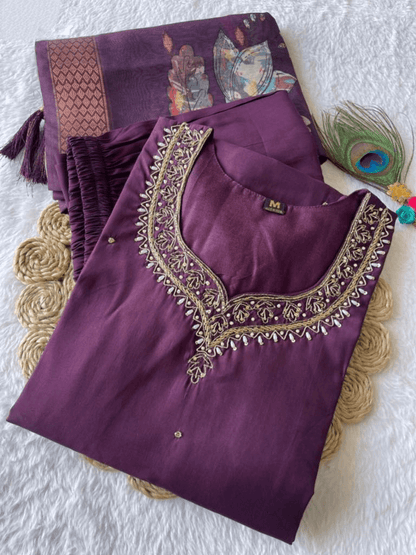 Premium Roman Silk Set – Hand Work Designer Collection