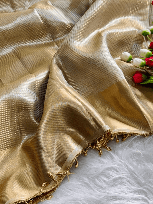 Banarsi Golden Tissue Silk Saree – Handloom Premium Collection