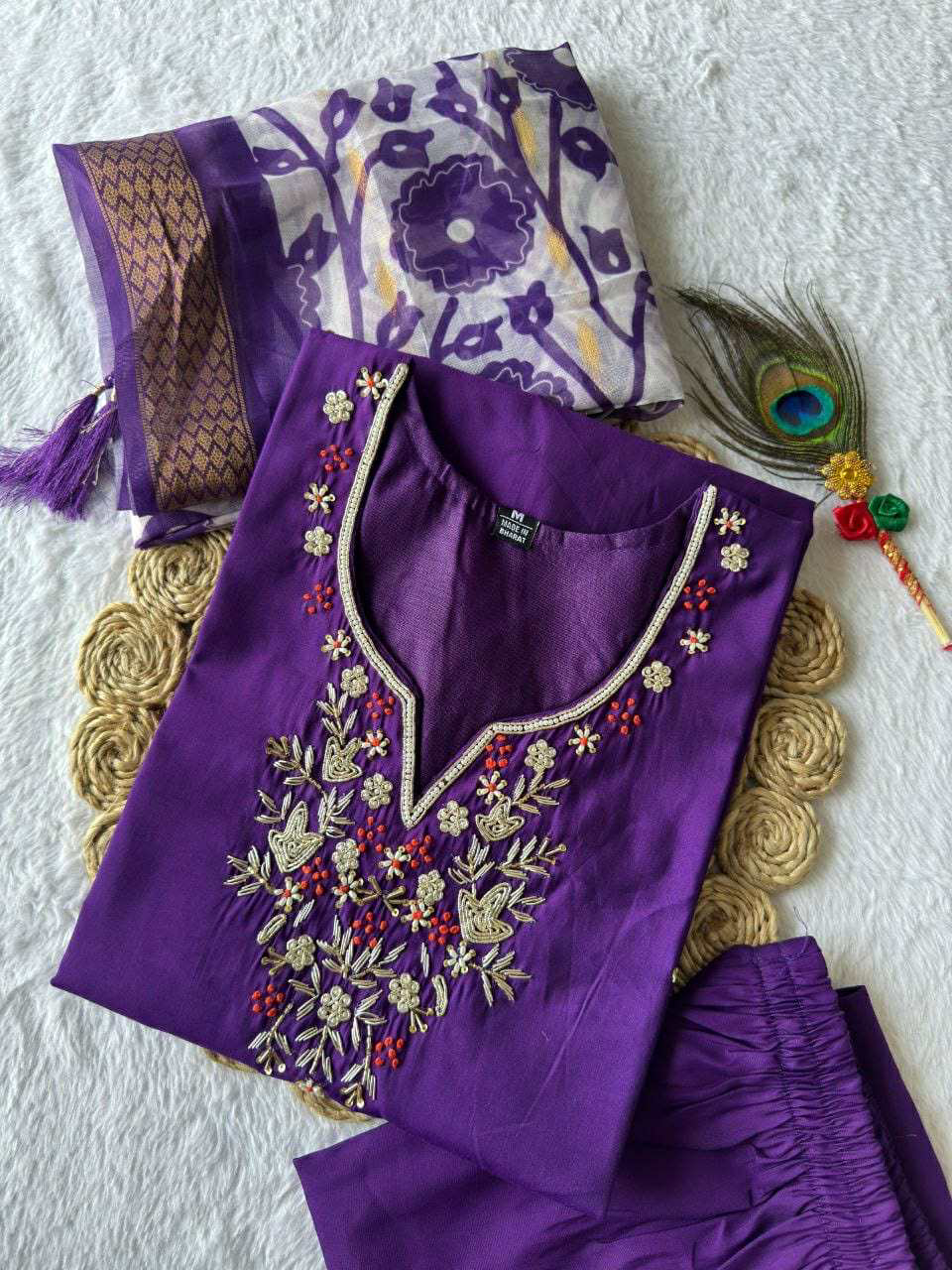 Designer Kurti Pant Dupatta Set – Premium Roman Silk Collection