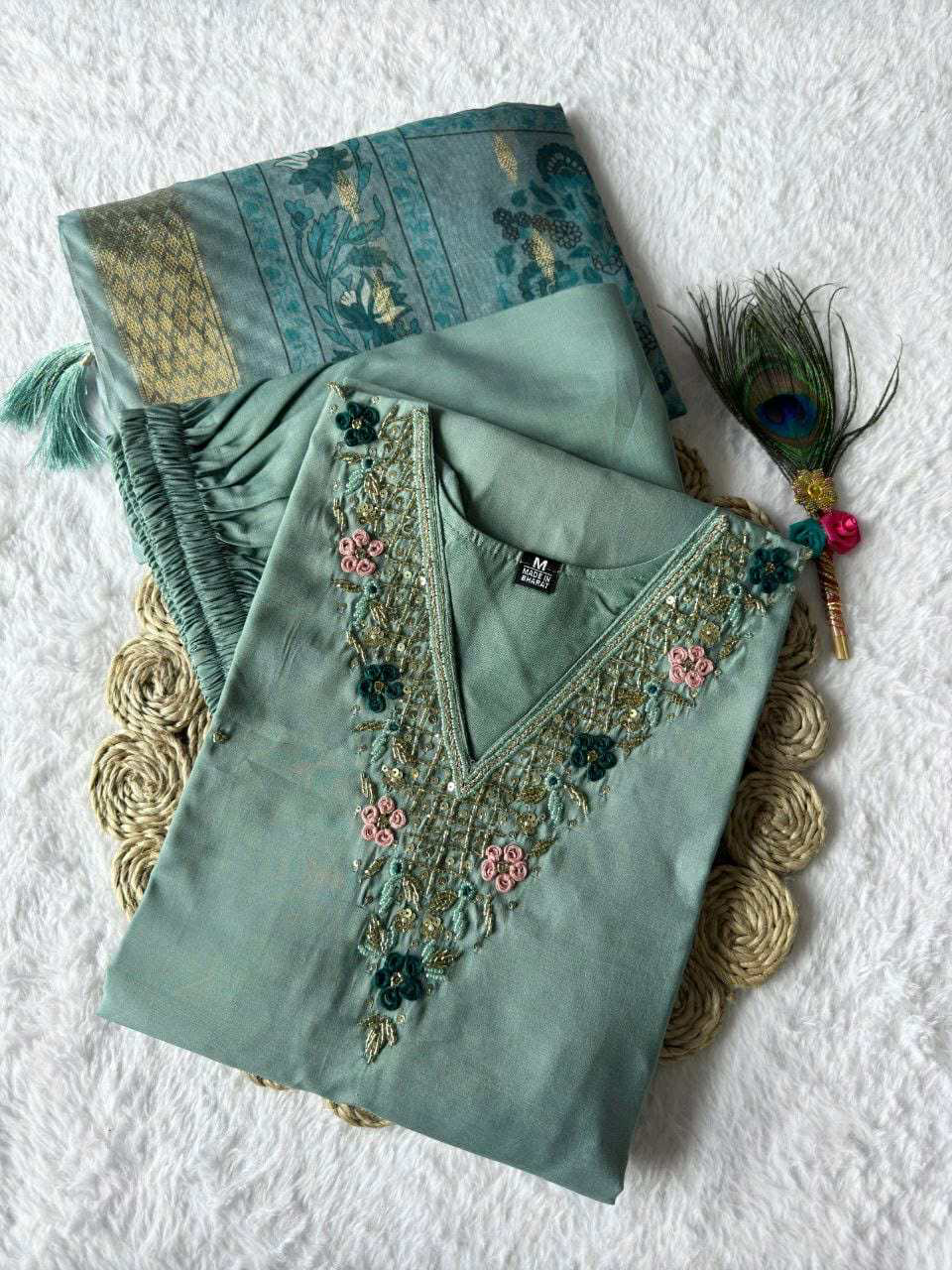 Designer Kurti Pant Dupatta Set – Premium Roman Silk Collection