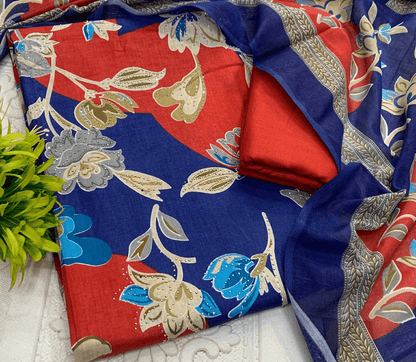 Pure Cotton Kurti Set – Embroidered Neck Three-Piece Collection