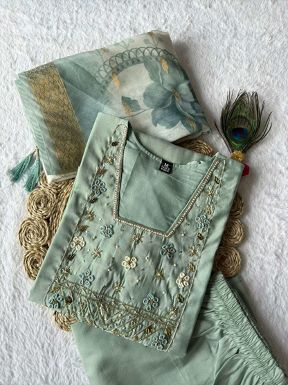 Designer Kurti Pant Dupatta Set – Premium Roman Silk Collection