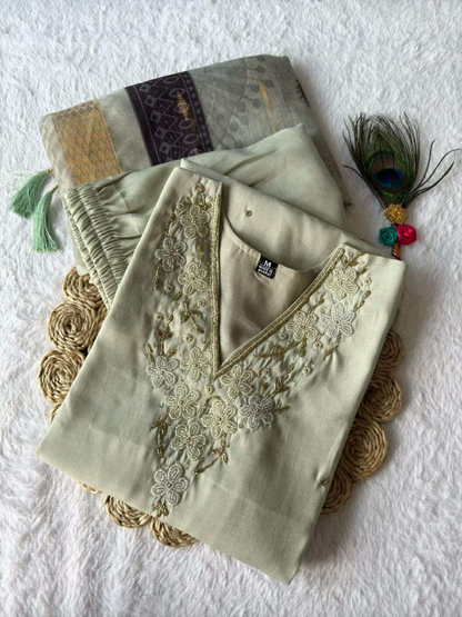 Designer Kurti Pant Dupatta Set – Premium Roman Silk Collection
