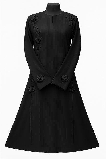 Imported Zoom Fabric Abaya – Floral Aari Work with Shawl
