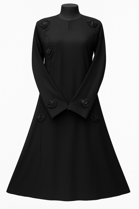 Imported Zoom Fabric Abaya – Floral Aari Work with Shawl