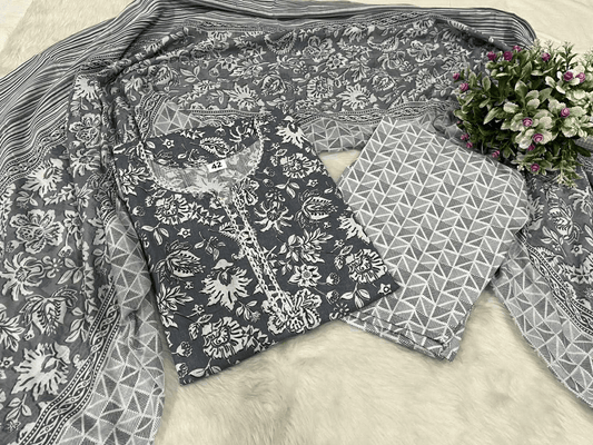 Premium Jaipuri Cotton Kurti Set with Dupatta – One Side Pocket