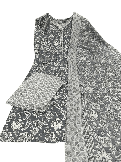 Premium Jaipuri Cotton Kurti Set with Dupatta – One Side Pocket