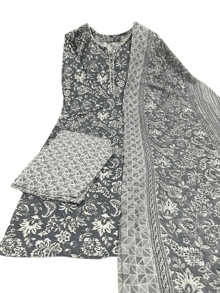 Premium Jaipuri Cotton Kurti Set with Dupatta – One Side Pocket
