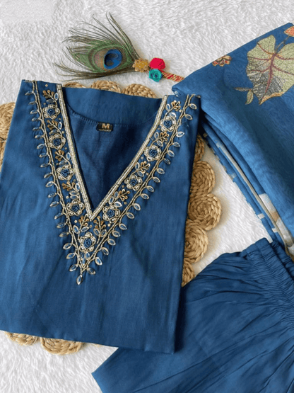 Premium Roman Silk Set – Hand Work Designer Collection